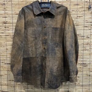 Madison Creek Outfitters Leather Jacket Brown Bandera Shirt Western Rugged XL